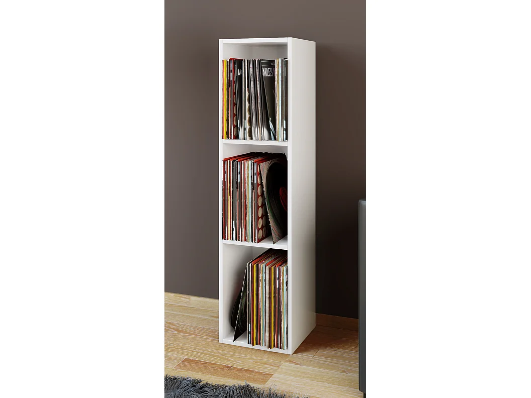 VCM Wood Records Shelf | Stand Shelf com 3 compartimentos para 100 Registros | Dimensões: A. 107 x L. 34 x P. 30 cm - Platto (Branco)