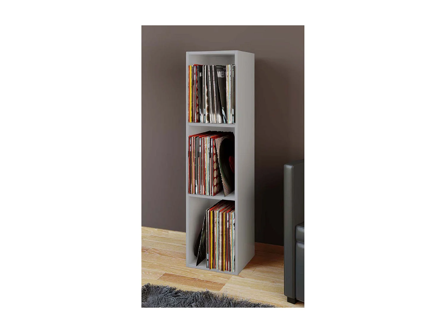 VCM Wood Records Shelf | Stand Shelf com 3 compartimentos para 100 Registros | Dimensões: A. 107 x L. 34 x P. 30 cm - Platto (Cinza)