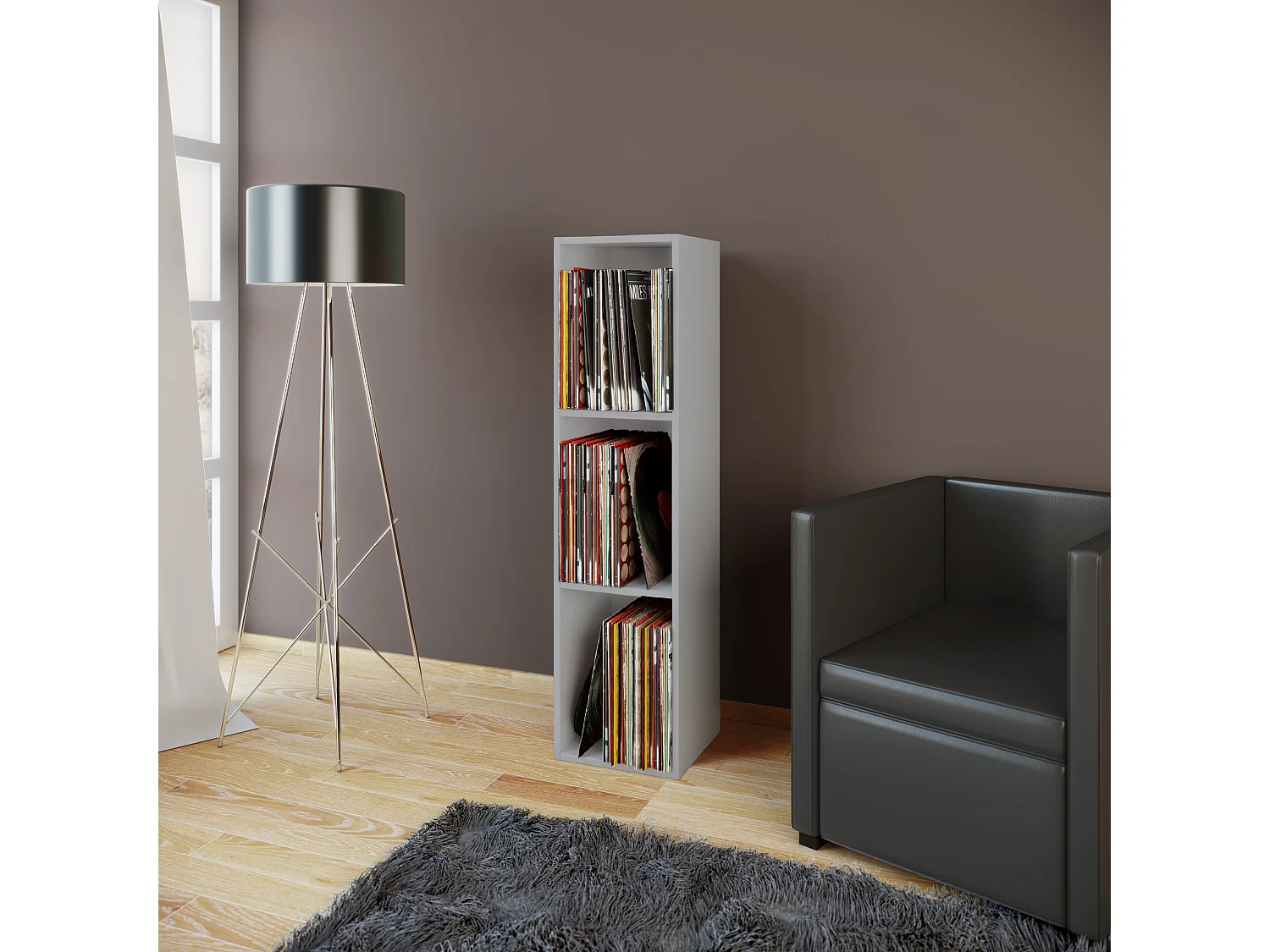 CD / DVD Media Shelf Platto Gray H. 107 x W. 34 x D. 30 cm