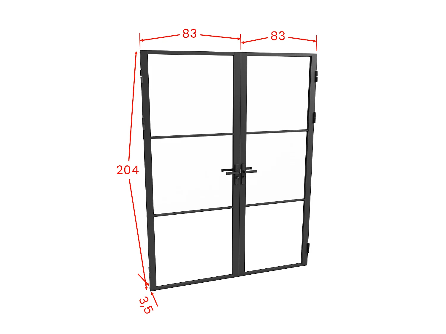 Bloc porte réversible à deux battants en aluminium et verre trempé - 2 x H204  x L83 cm - Noir - MASERU