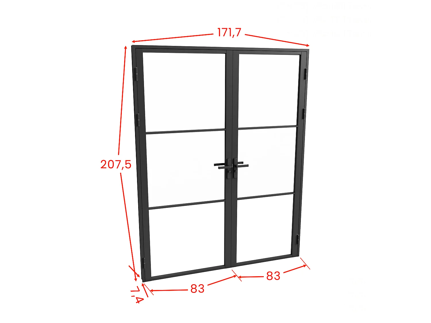 Bloc porte réversible à deux battants en aluminium et verre trempé - 2 x H204  x L83 cm - Noir - MASERU