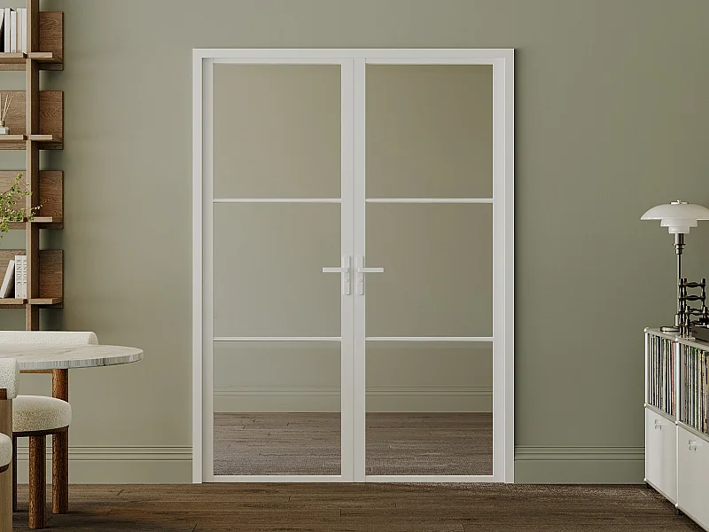 Tür-Set - zwei Flügel - wendbar - Aluminium & Sicherheitsglas - 2 x 204 x 73 cm - Weiß - MASERU