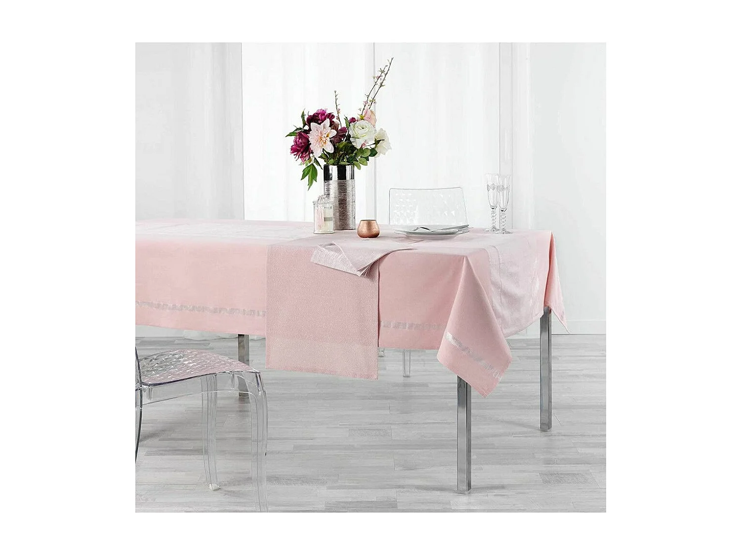Lot de 3 Serviettes de Table "Elegancia" 40x40cm Rose