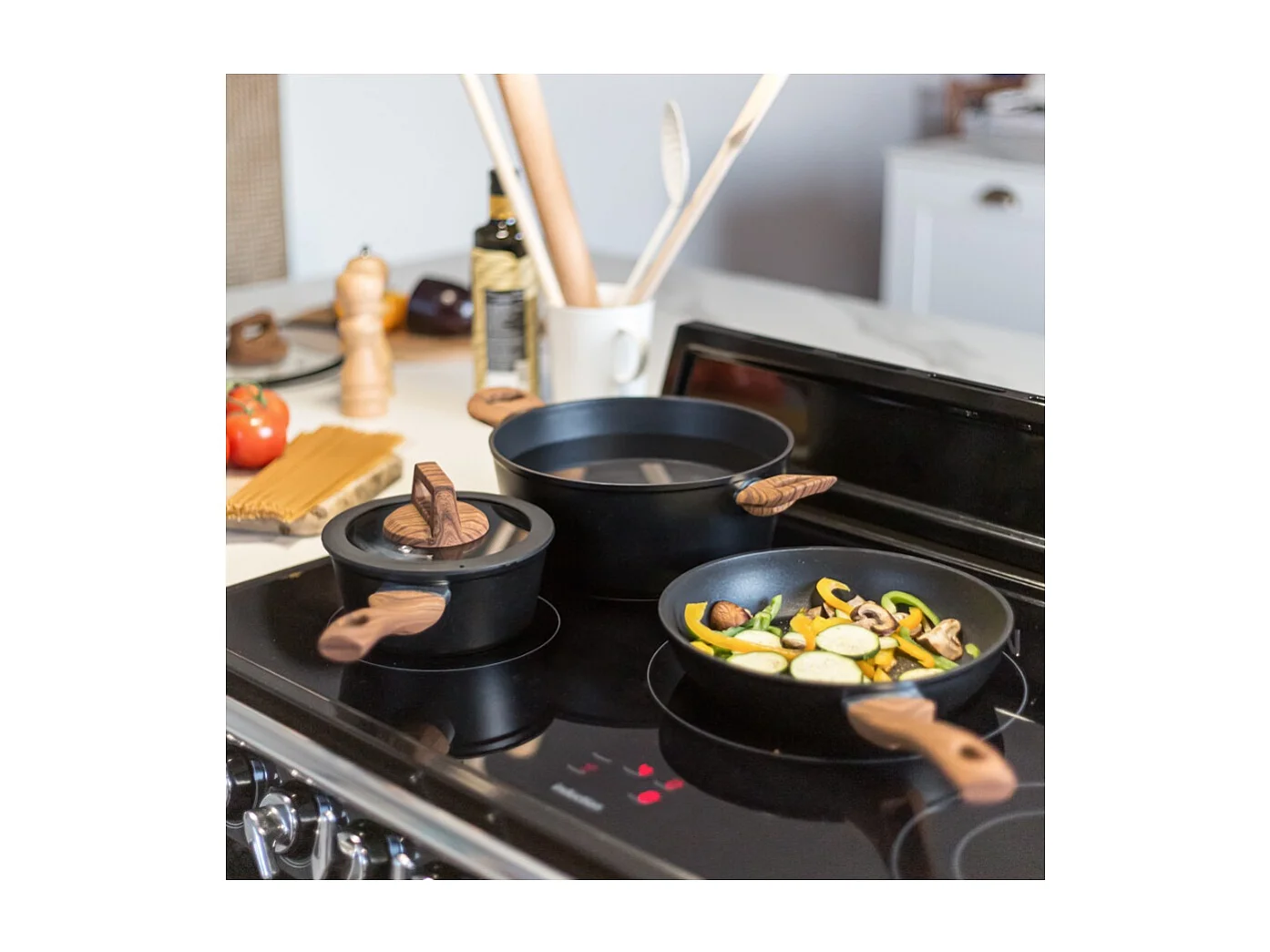 5-tlg. Kochgeschirr-Set Aluminium Schwarz