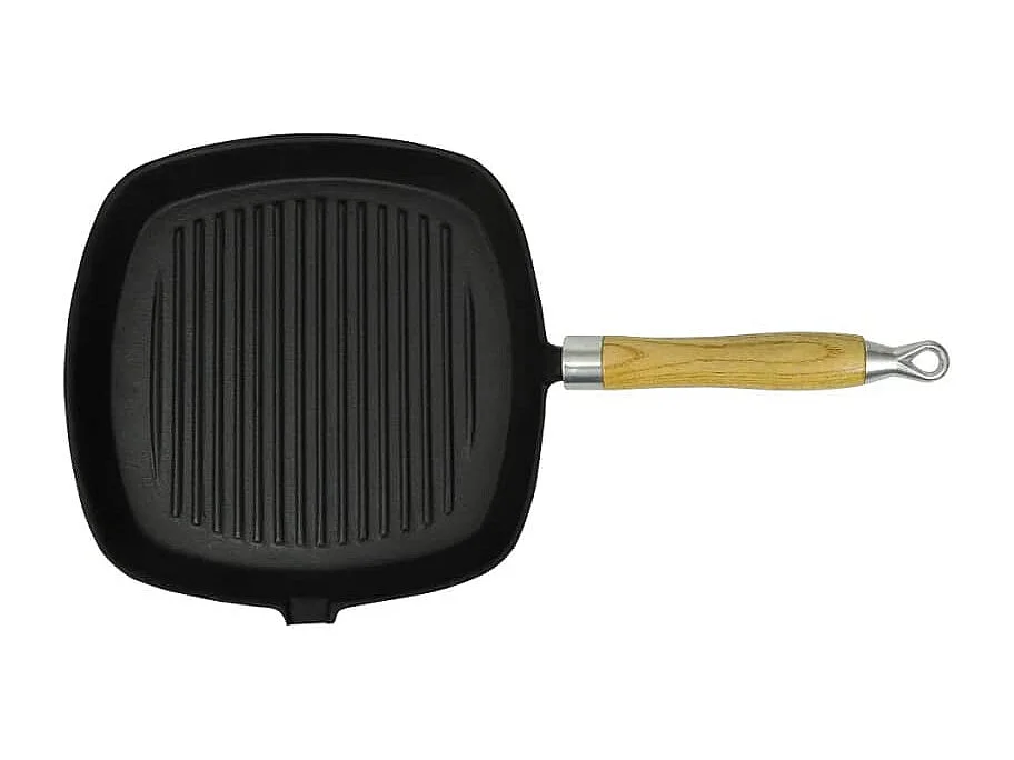 Grillpfanne mit Holzgriff Gusseisen 20 x 20 cm