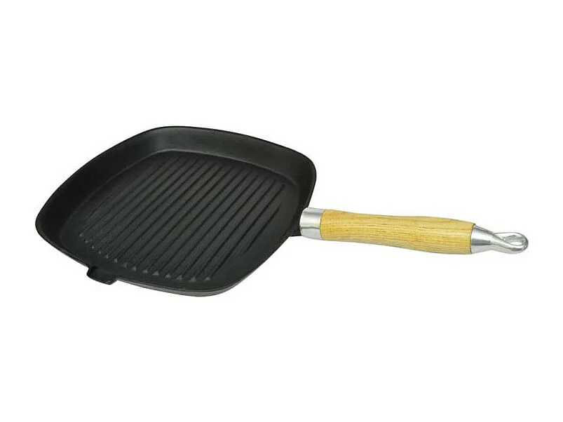 Grillpfanne mit Holzgriff Gusseisen 20 x 20 cm