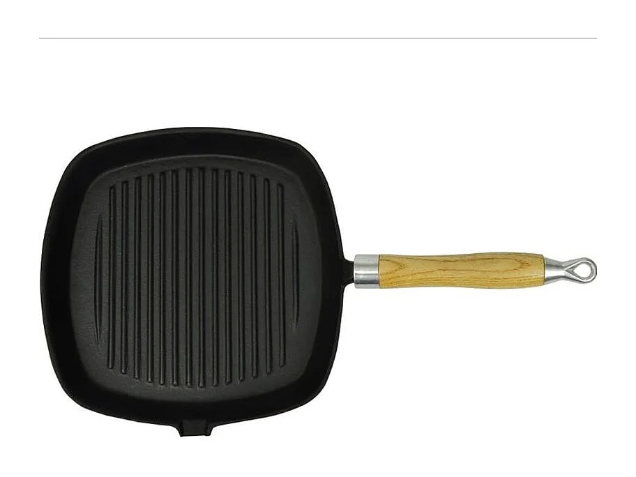 Grillpfanne mit Holzgriff Gusseisen 20 x 20 cm