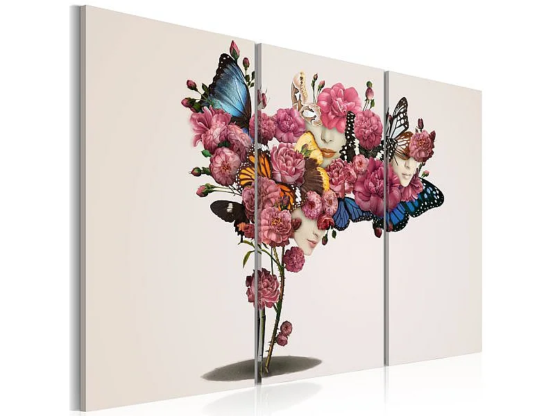 Tableau Papillons, fleurs et carnaval 120x80 cm