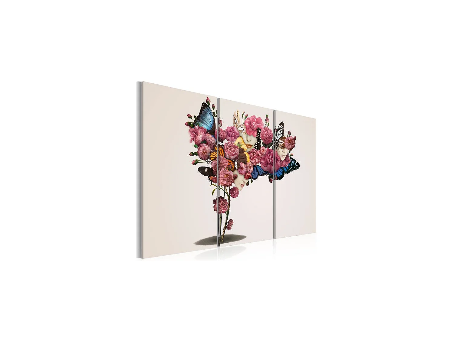 Tableau Papillons, fleurs et carnaval 120x80 cm