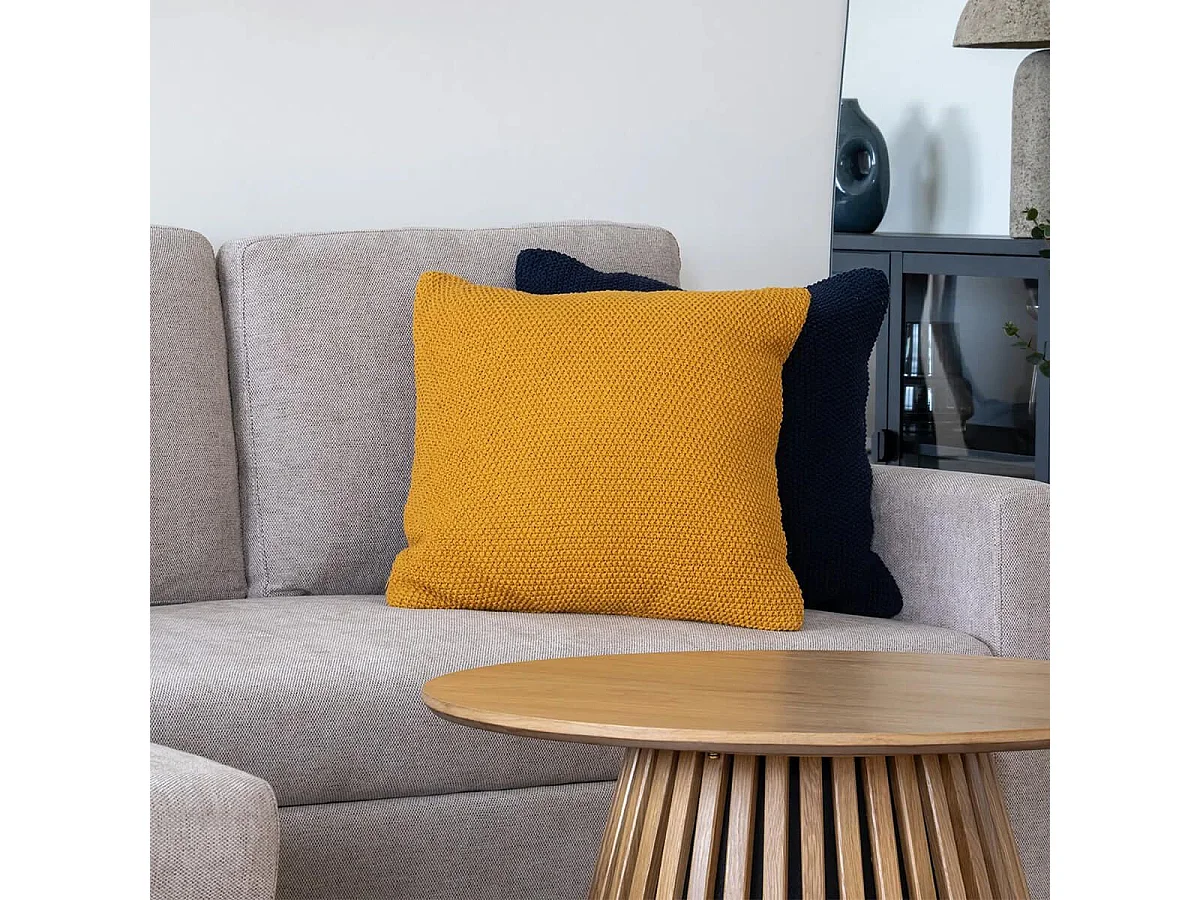 KAPAS - Coussin Déco Carré 100% Coton Recyclé Jaune Moutarde