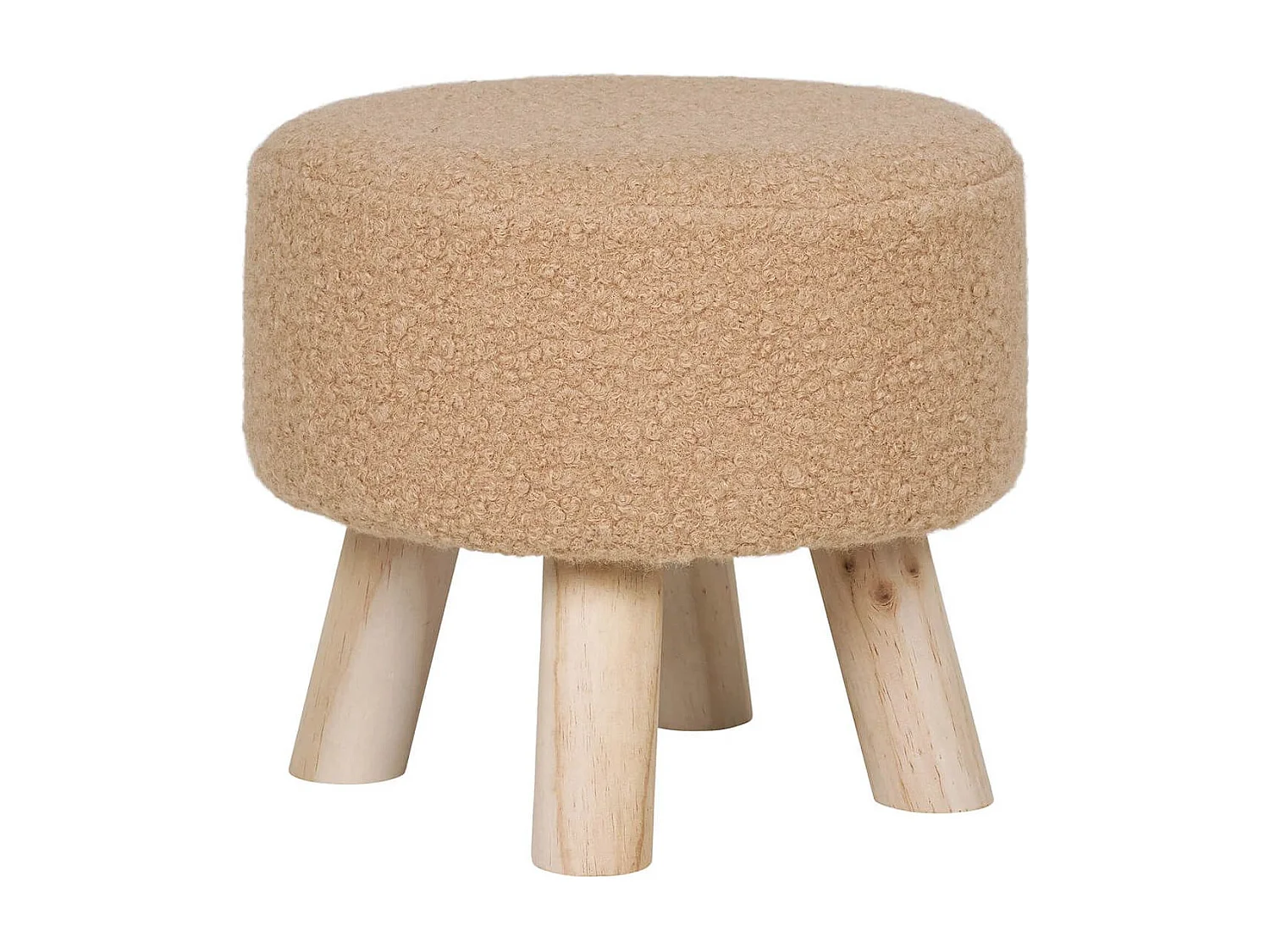 STOOL - Tabouret Bas Tissu Bouclé Beige Pieds en Pin Naturel