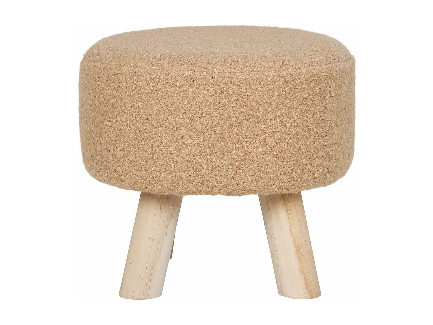 STOOL - Tabouret Bas Tissu Bouclé Beige Pieds en Pin Naturel