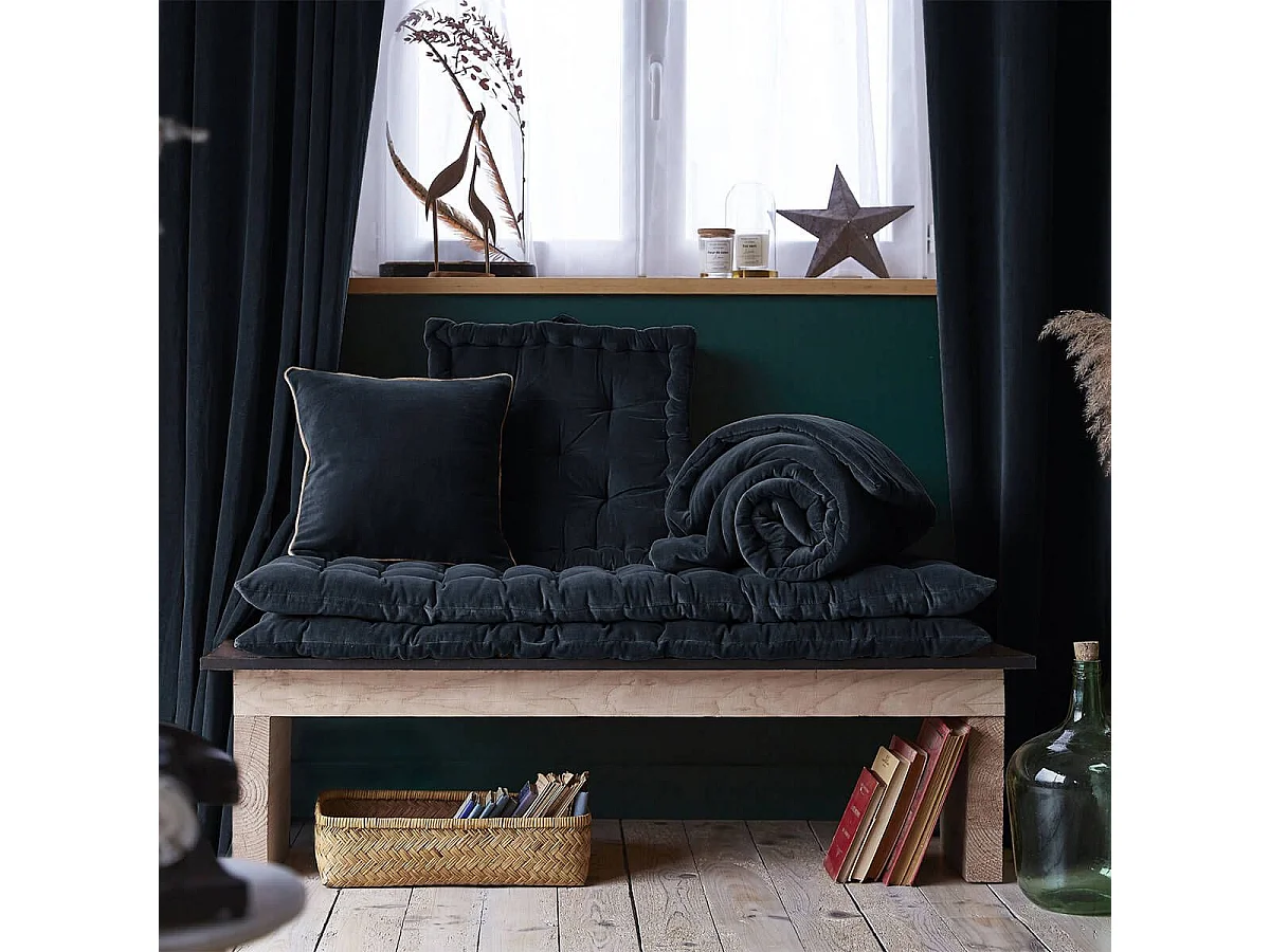 HARRIS - Matelas de Sol 60x120cm Velours de Coton Capitonné Coloris Bleu nuit