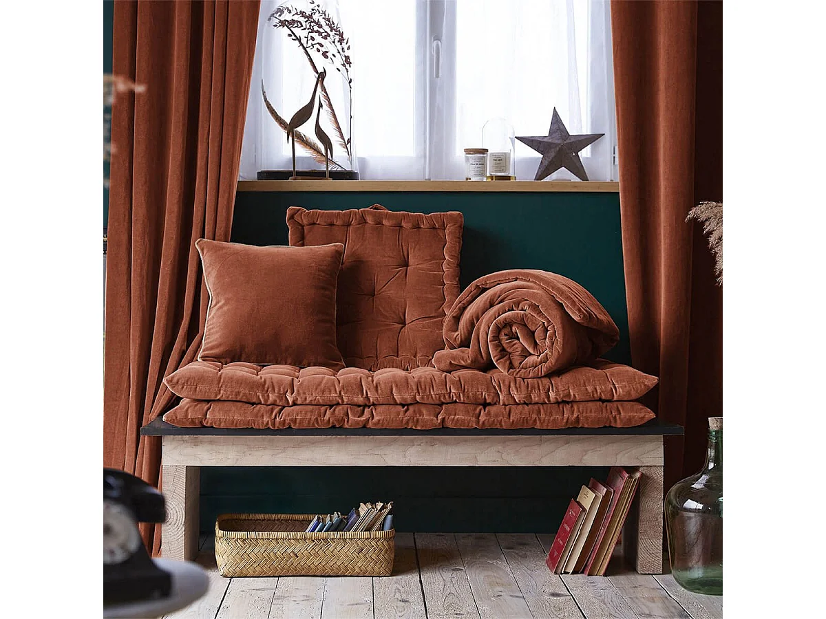 HARRIS - Matelas de Sol 60x120cm Velours de Coton Capitonné Coloris Terracotta