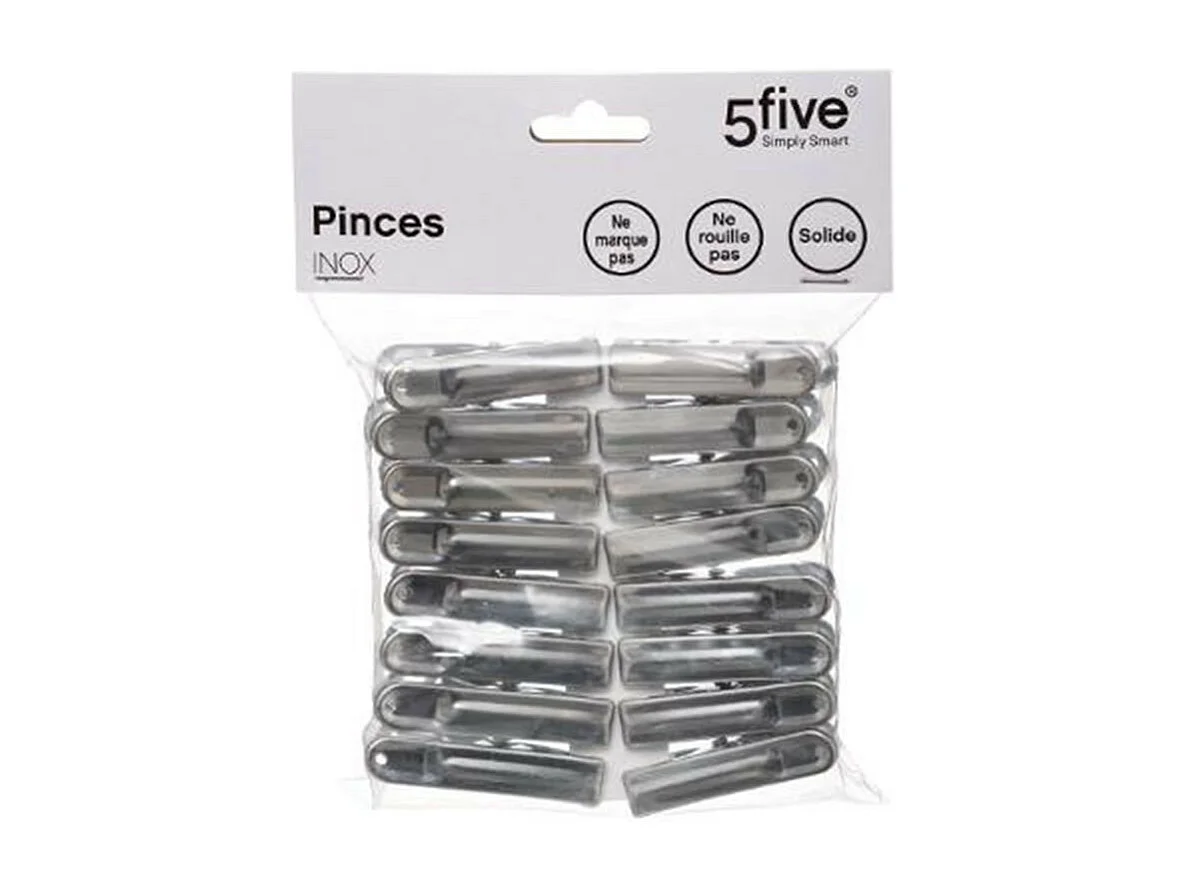 Lot de 16 Pinces à Linge "Inox" 6cm Gris