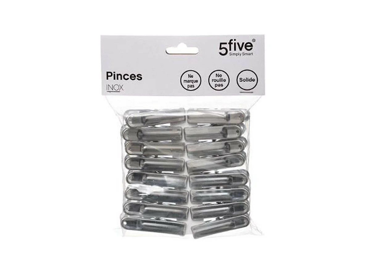 Lot de 16 Pinces à Linge "Inox" 6cm Gris