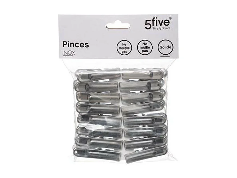 Lot de 16 Pinces à Linge "Inox" 6cm Gris