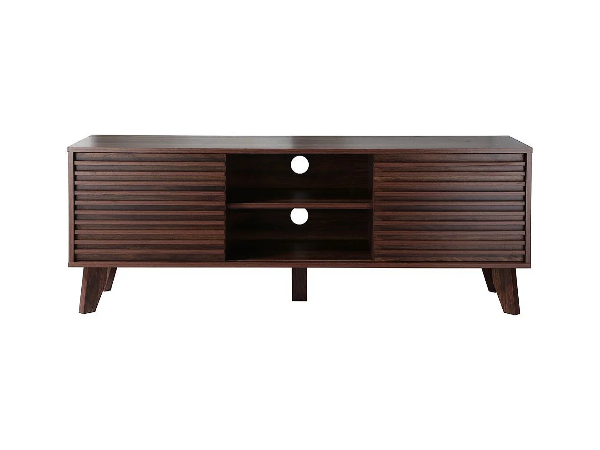 Meuble TV portes coulissantes Façades Effet Bois Rainuré L135 cm - FRIBOURG