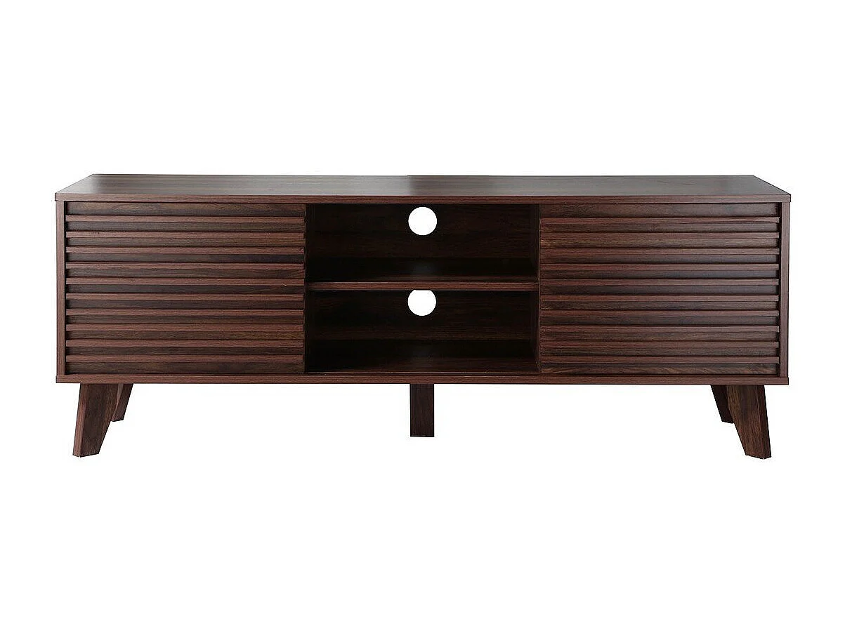 Meuble TV portes coulissantes Façades Effet Bois Rainuré L135 cm - FRIBOURG