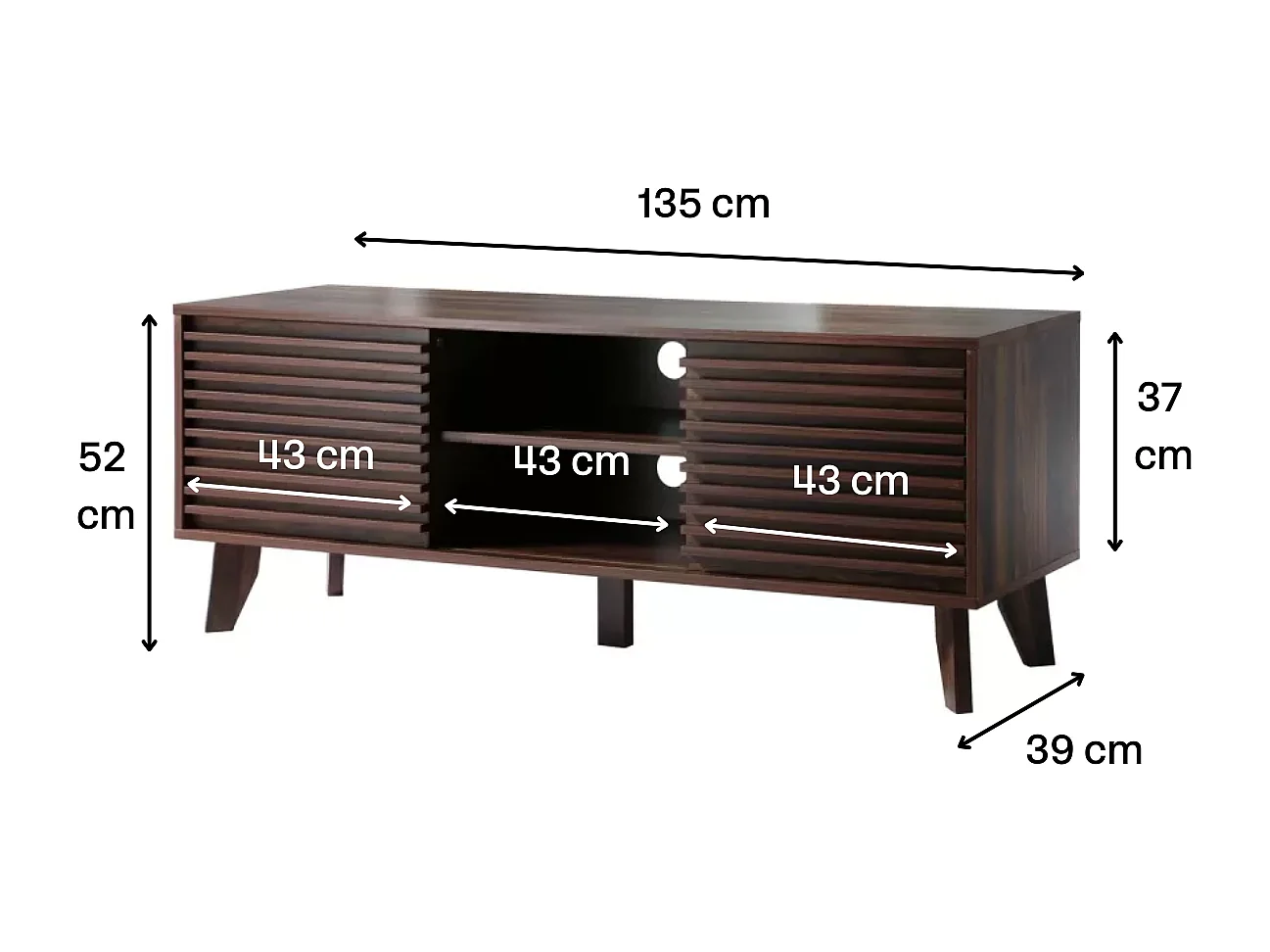 Meuble TV portes coulissantes Façades Effet Bois Rainuré L135 cm - FRIBOURG