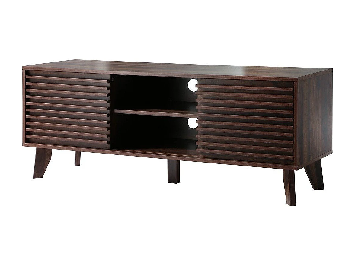 Meuble TV portes coulissantes Façades Effet Bois Rainuré L135 cm - FRIBOURG