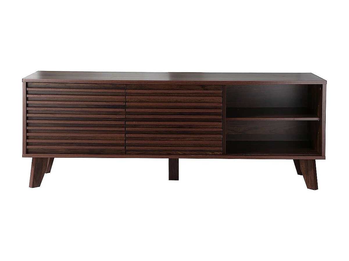 Meuble TV portes coulissantes Façades Effet Bois Rainuré L135 cm - FRIBOURG