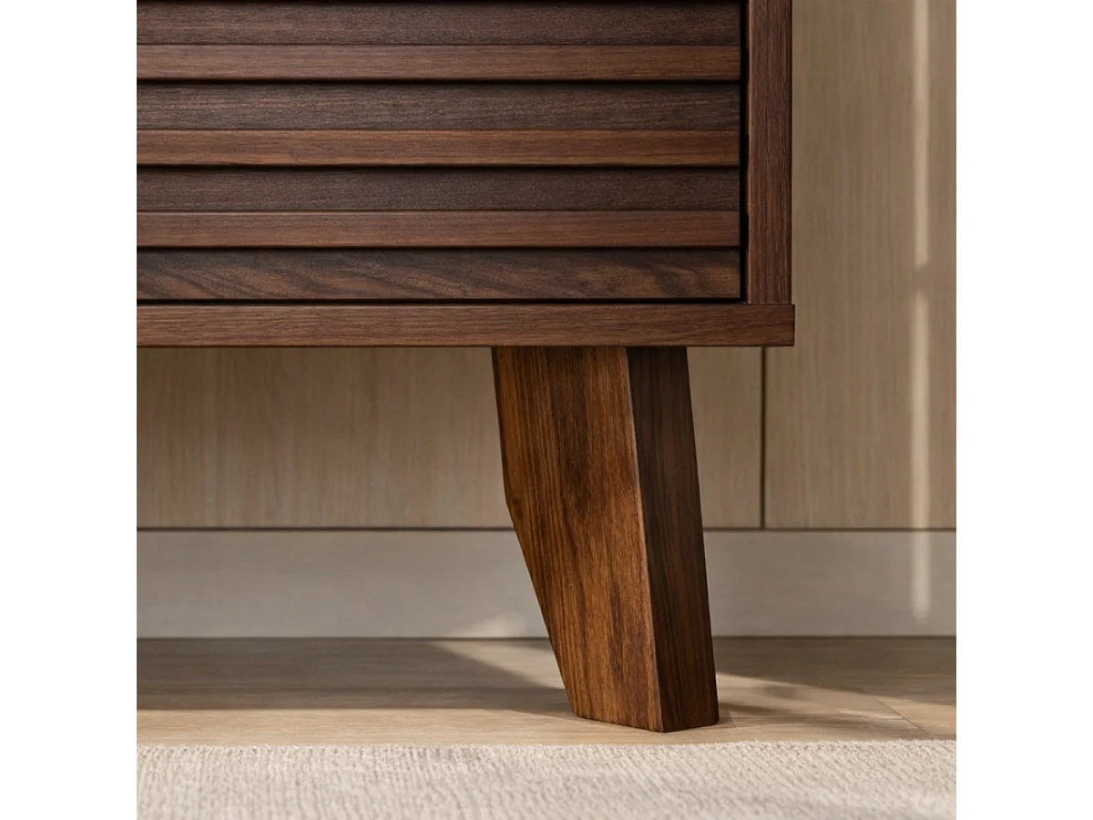 Meuble TV portes coulissantes Façades Effet Bois Rainuré L135 cm - FRIBOURG