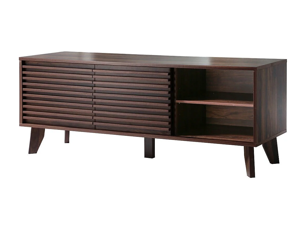 Meuble TV portes coulissantes Façades Effet Bois Rainuré L135 cm - FRIBOURG