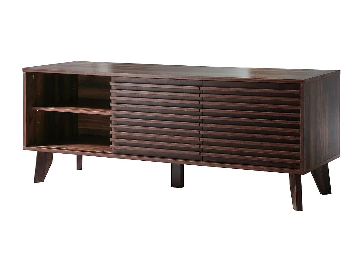 Meuble TV portes coulissantes Façades Effet Bois Rainuré L135 cm - FRIBOURG