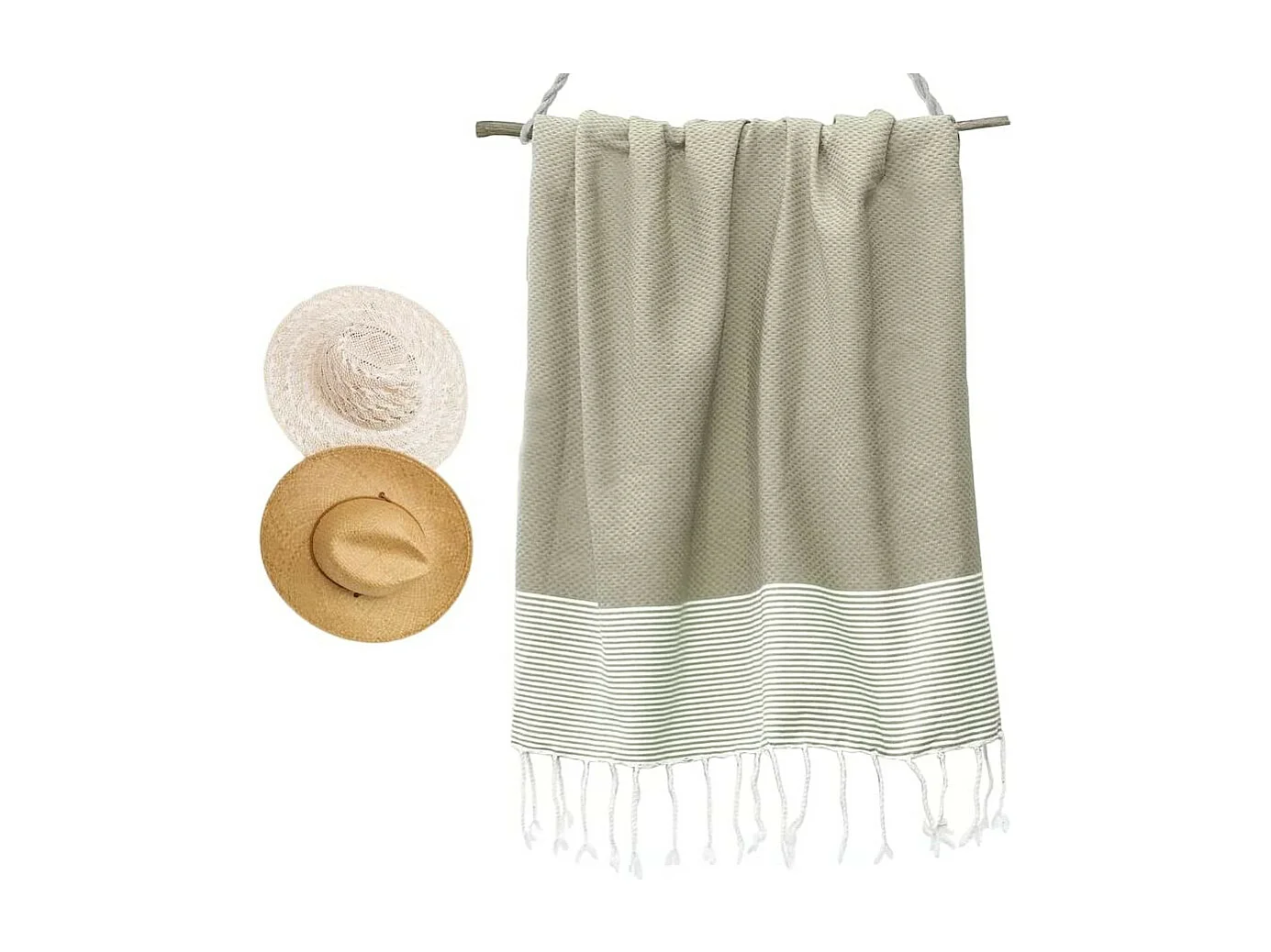Serviette de plage, Fouta absorbante nid d’abeille coton 100 x 200 cm, 100% coton, coloris beige