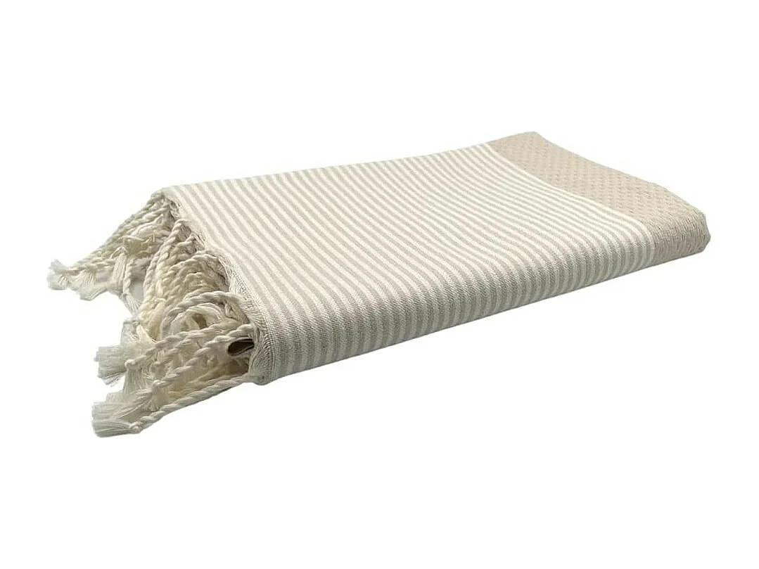 Serviette de plage, Fouta absorbante nid d’abeille coton 100 x 200 cm, 100% coton, coloris beige