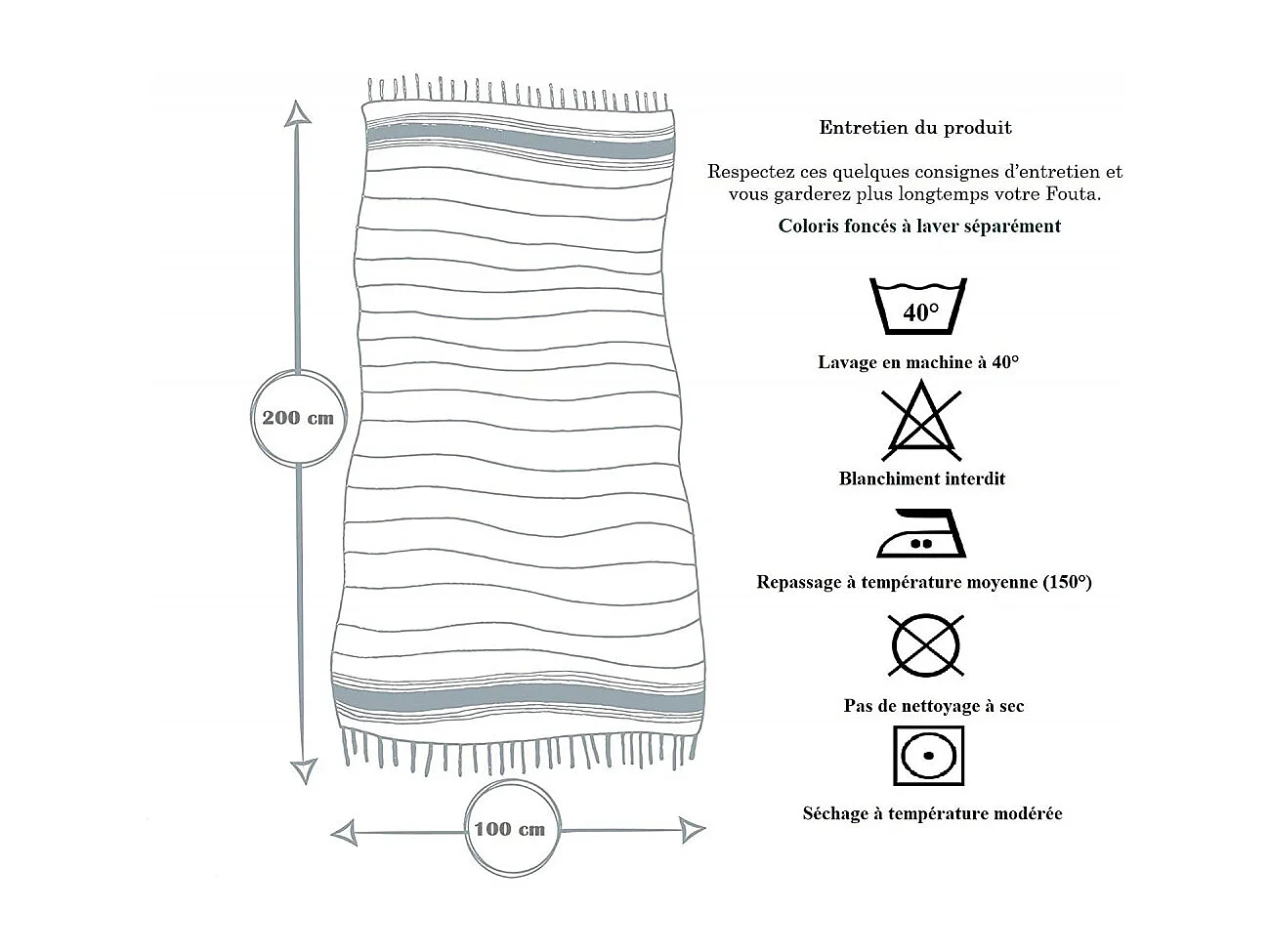 Serviette de plage, Fouta absorbante nid d’abeille coton 100 x 200 cm, 100% coton, coloris vert