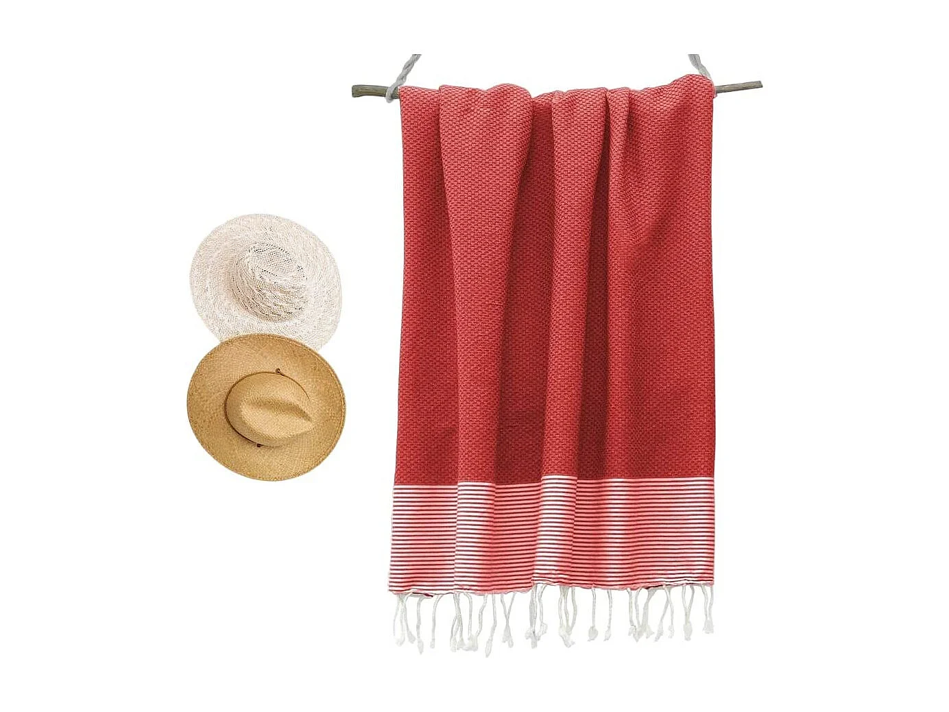Serviette de plage, Fouta absorbante nid d’abeille coton 100 x 200 cm, 100% coton, coloris rouge