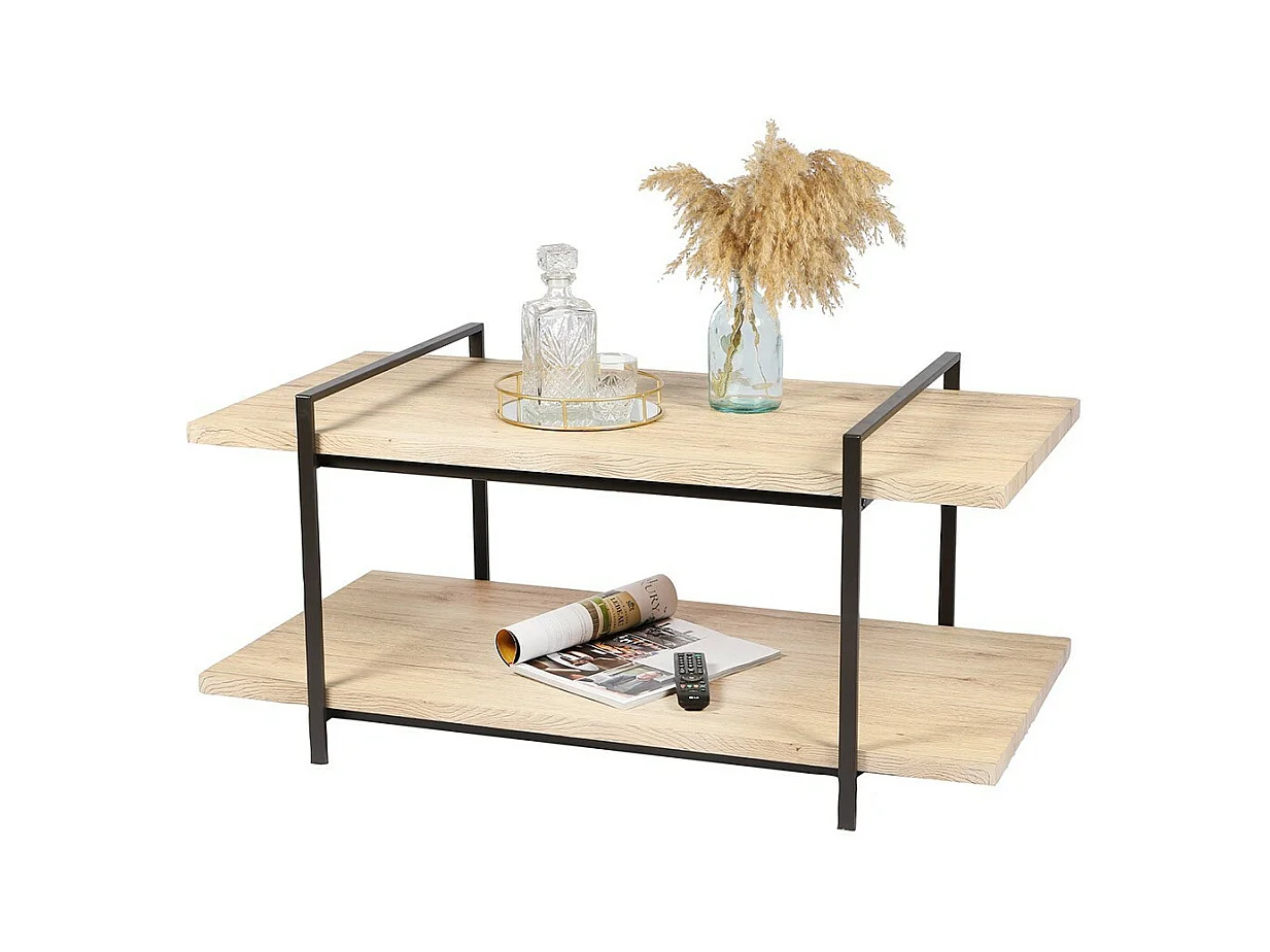 Table basse collection DARYL – Style industriel, coloris chêne et noir