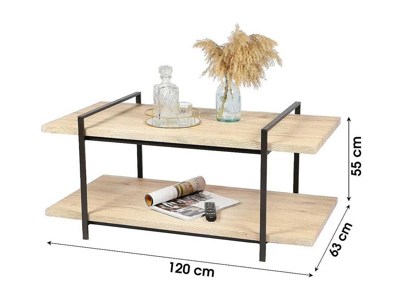 Salontafel collectie DARYL - Industriële stijl, eiken en zwart kleur