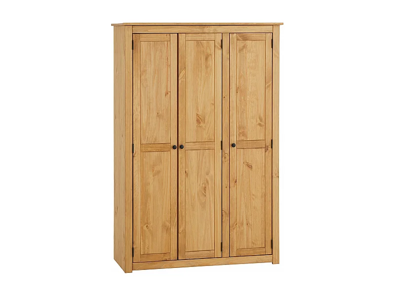 Armoire en bois CANCUN 3 portes tringle à vêtements et étagères 118 x 175 x 50 cm couleur bois naturel – pin massif