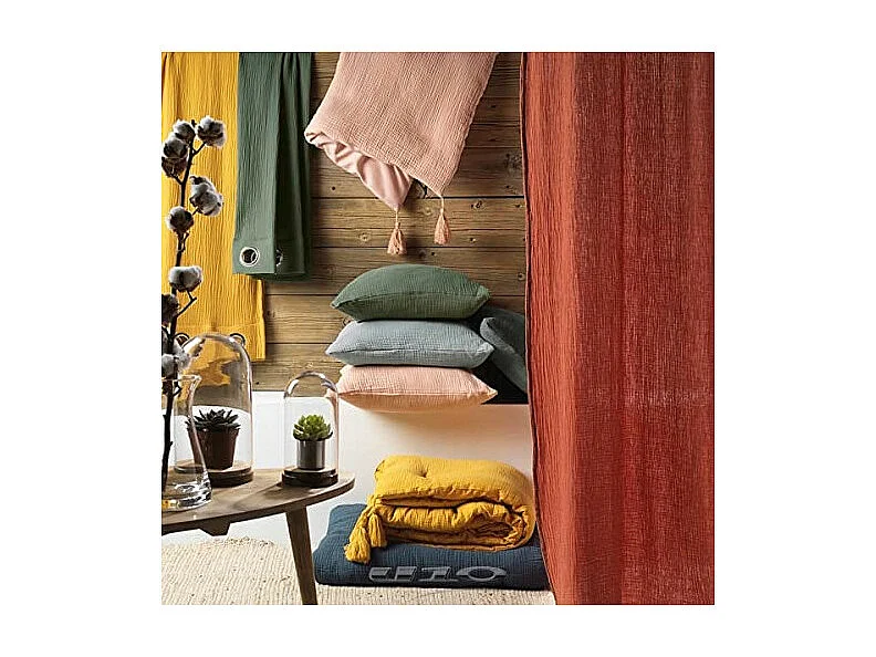 Parure de lit Housse de couette 2 personne + 2 taies d'oreiller en gaze de coton 240 x 220 cm coloris rouge
