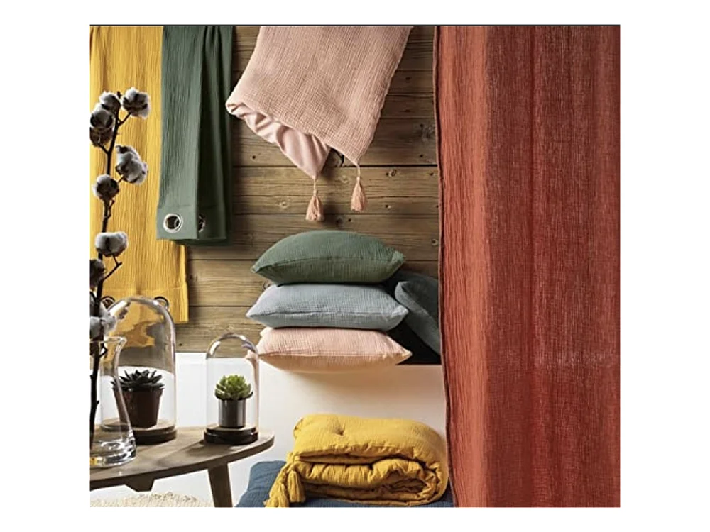 Parure de lit Housse de couette 2 personne + 2 taies d'oreiller en gaze de coton 240 x 260 cm coloris kaki