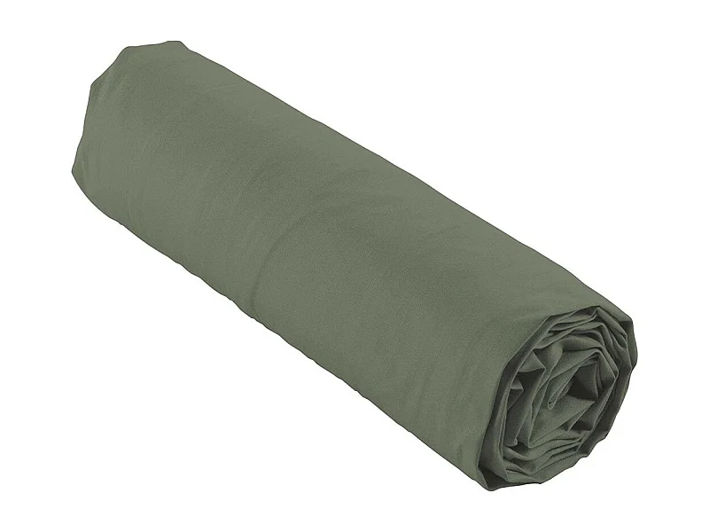 Drap-housse percale Extensible 140 x 190 cm, 100% Coton avec bonnet 30 cm coloris Kaki