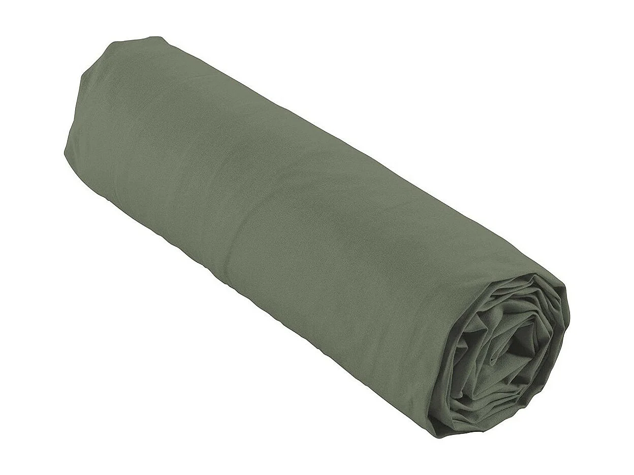 Drap-housse percale Extensible 140 x 190 cm, 100% Coton avec bonnet 30 cm coloris Kaki