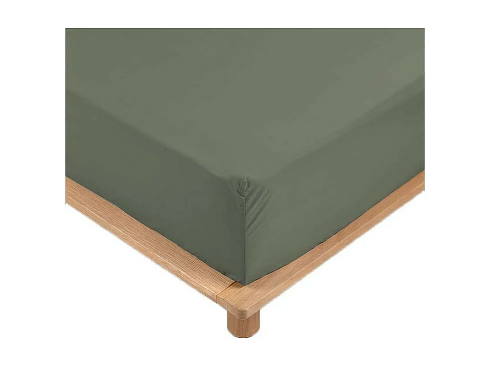 Drap-housse percale Extensible 140 x 190 cm, 100% Coton avec bonnet 30 cm coloris Kaki