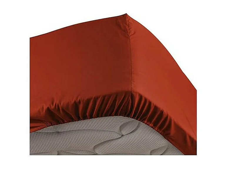 Drap-housse percale Extensible 90 x 190 cm, 100% Coton avec bonnet 30 cm coloris rouge