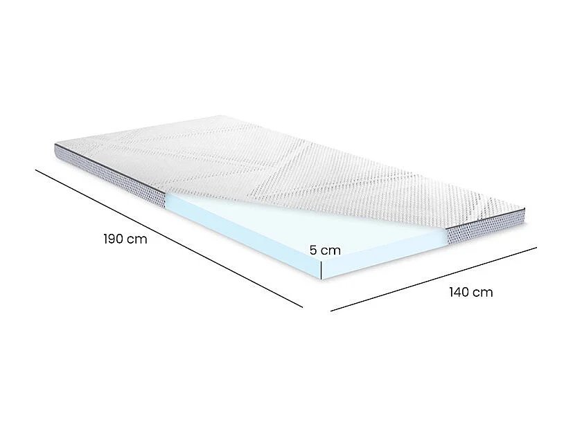 Surmatelas 140 x 190 cm mousse mémoire de forme et gel AirFeel™ – LUNA