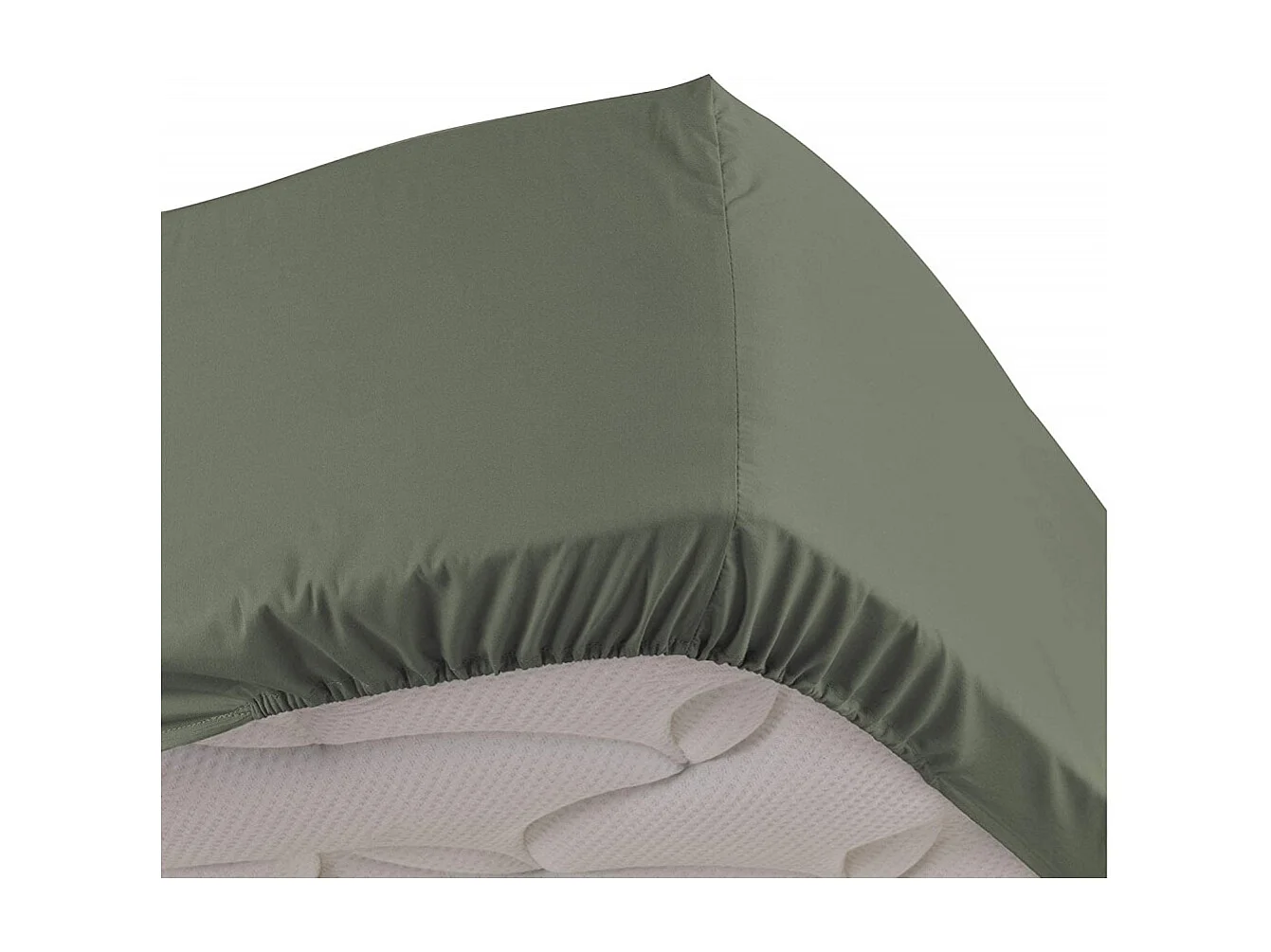 Drap-housse percale Extensible 160 x 200 cm, 100% Coton avec bonnet 30 cm Extensible coloris kaki