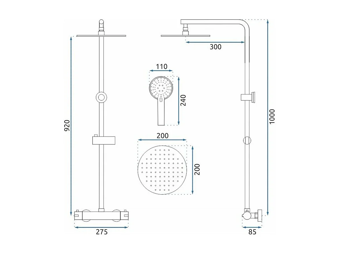Kit De Douche Rea Bliss Thermostat Brush Gold