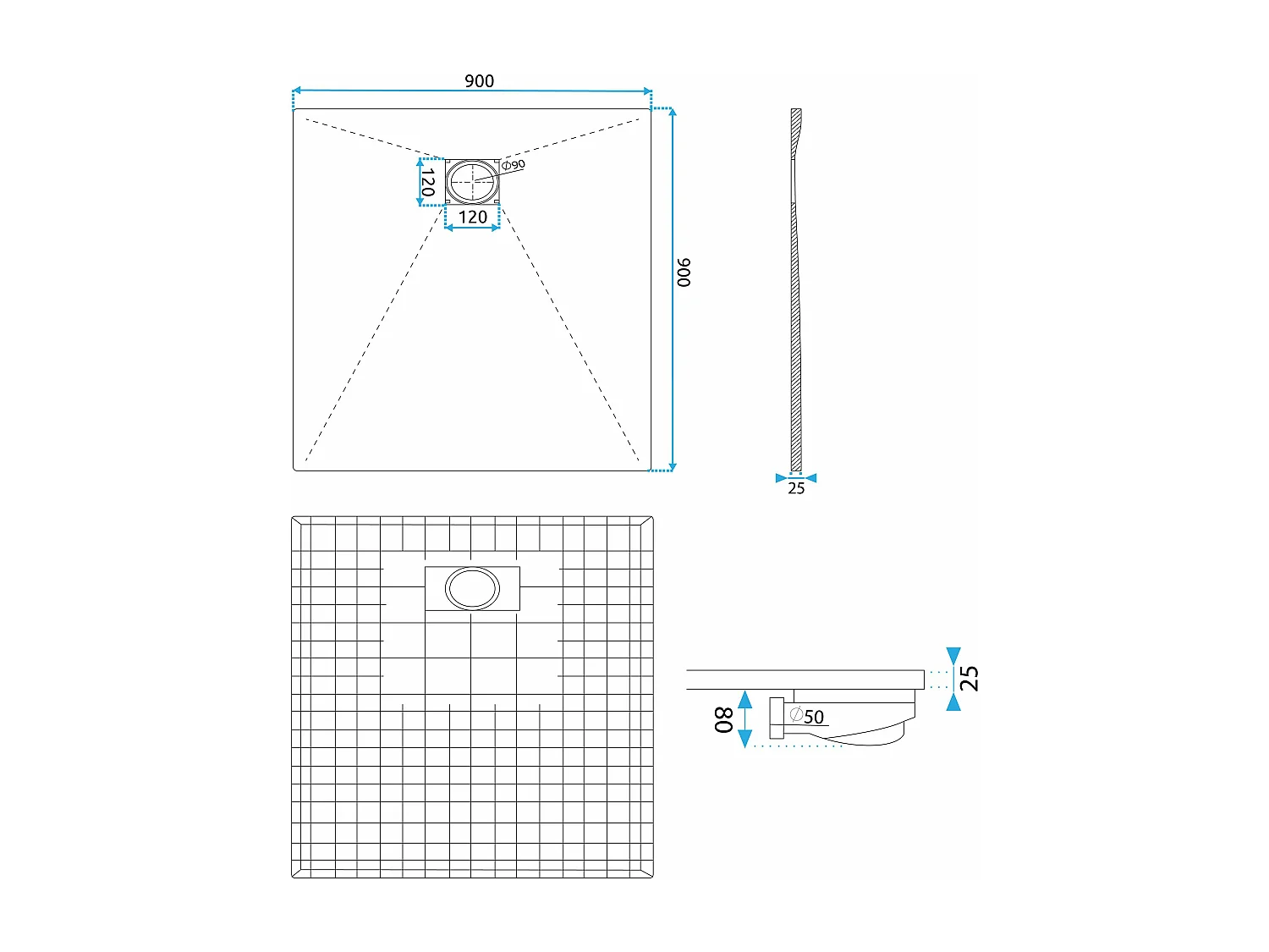 Receveur De Douche Rea Magnum 90X90 Black