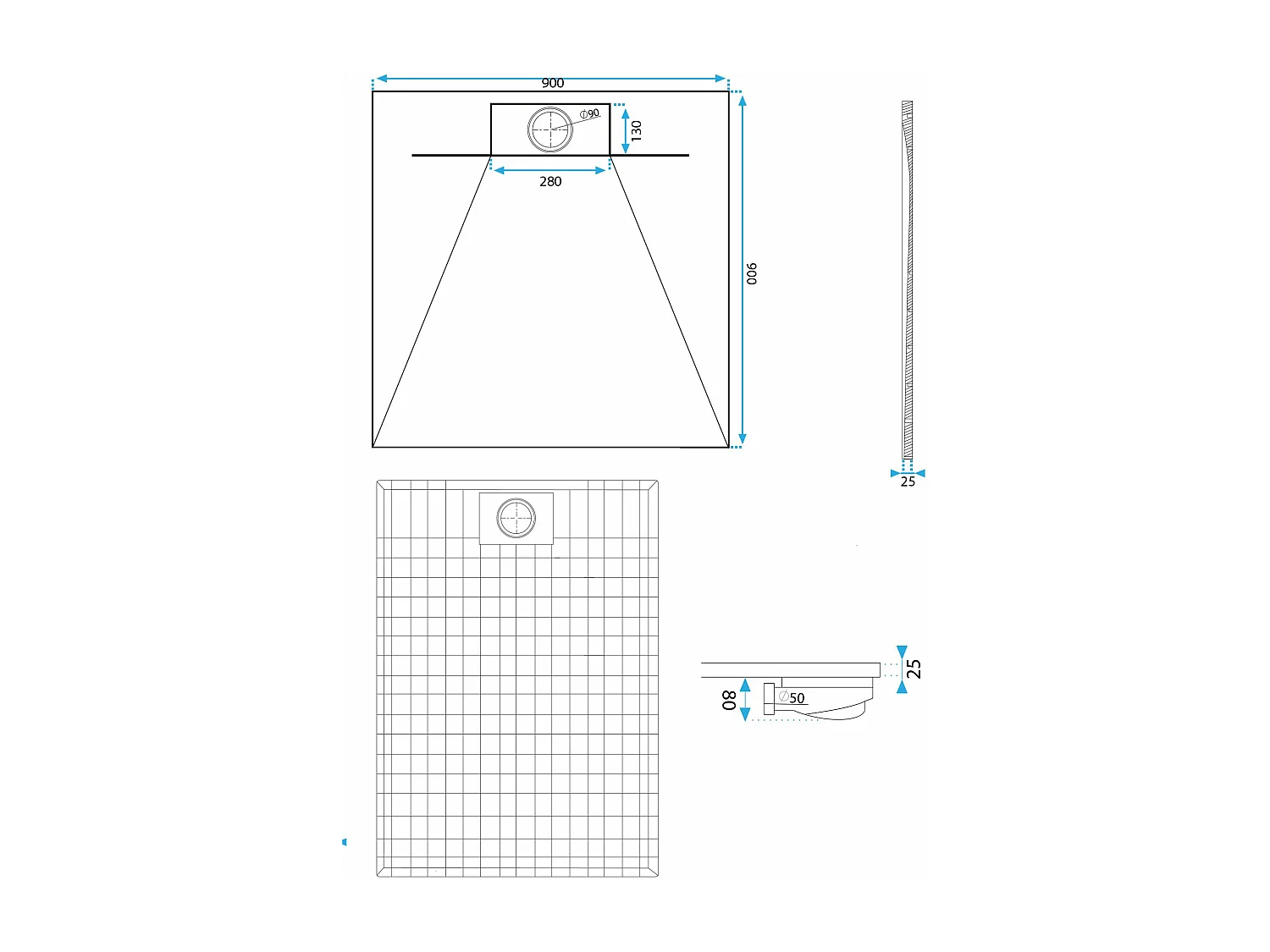 Receveur De Douche Rea Bazalt 90X90 White
