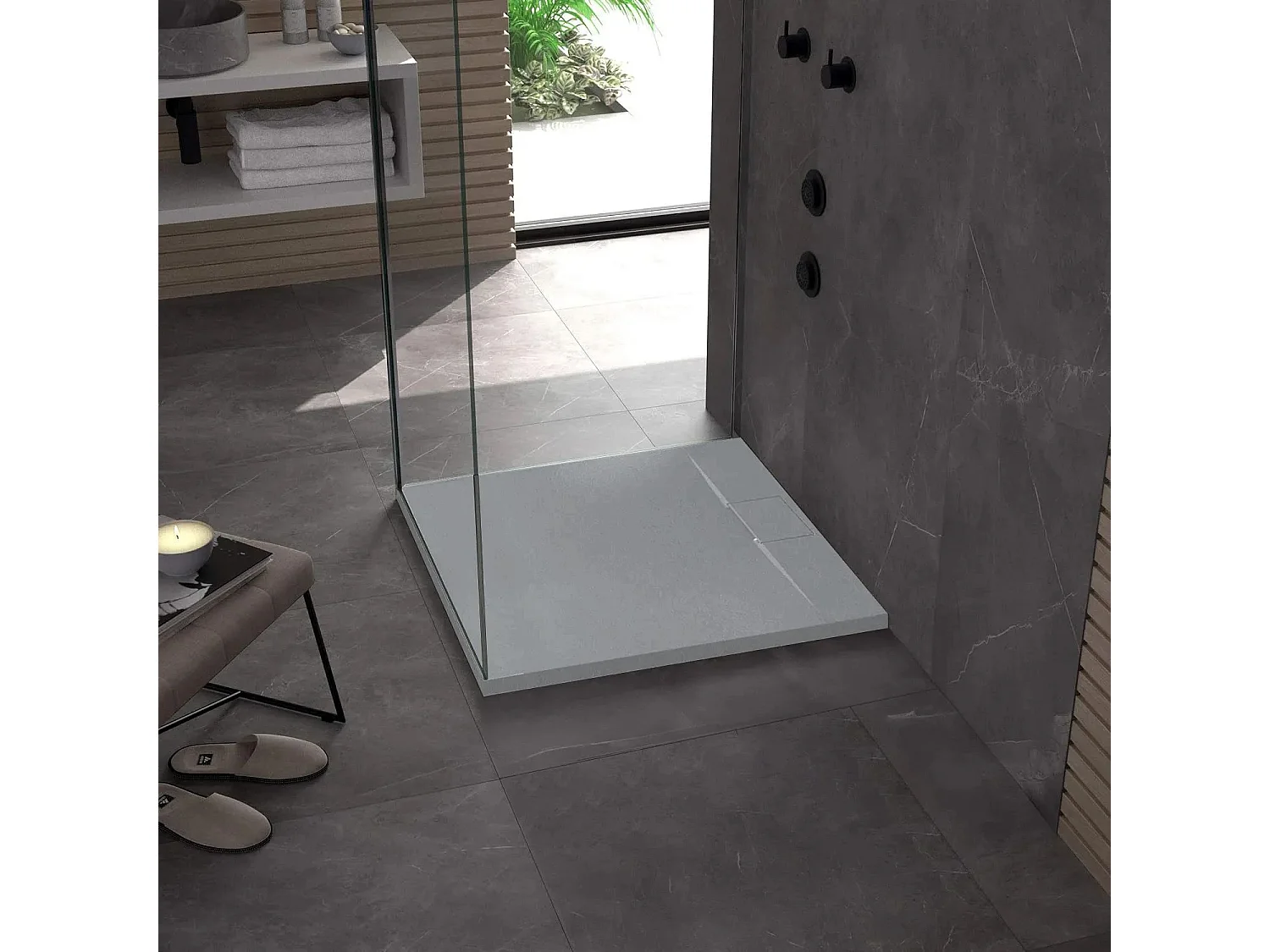 Base De Duche Rea Bazalt 90X90 Grey