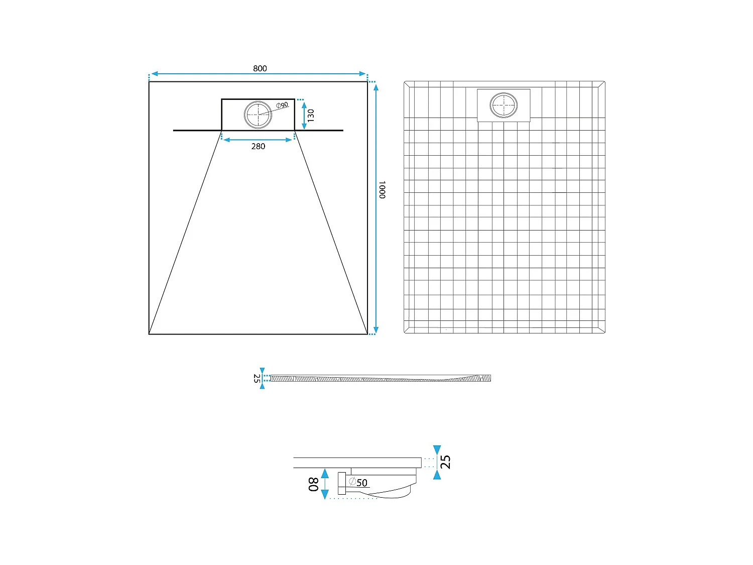 Duschtasse Rea Bazalt Carrara 80X100 White