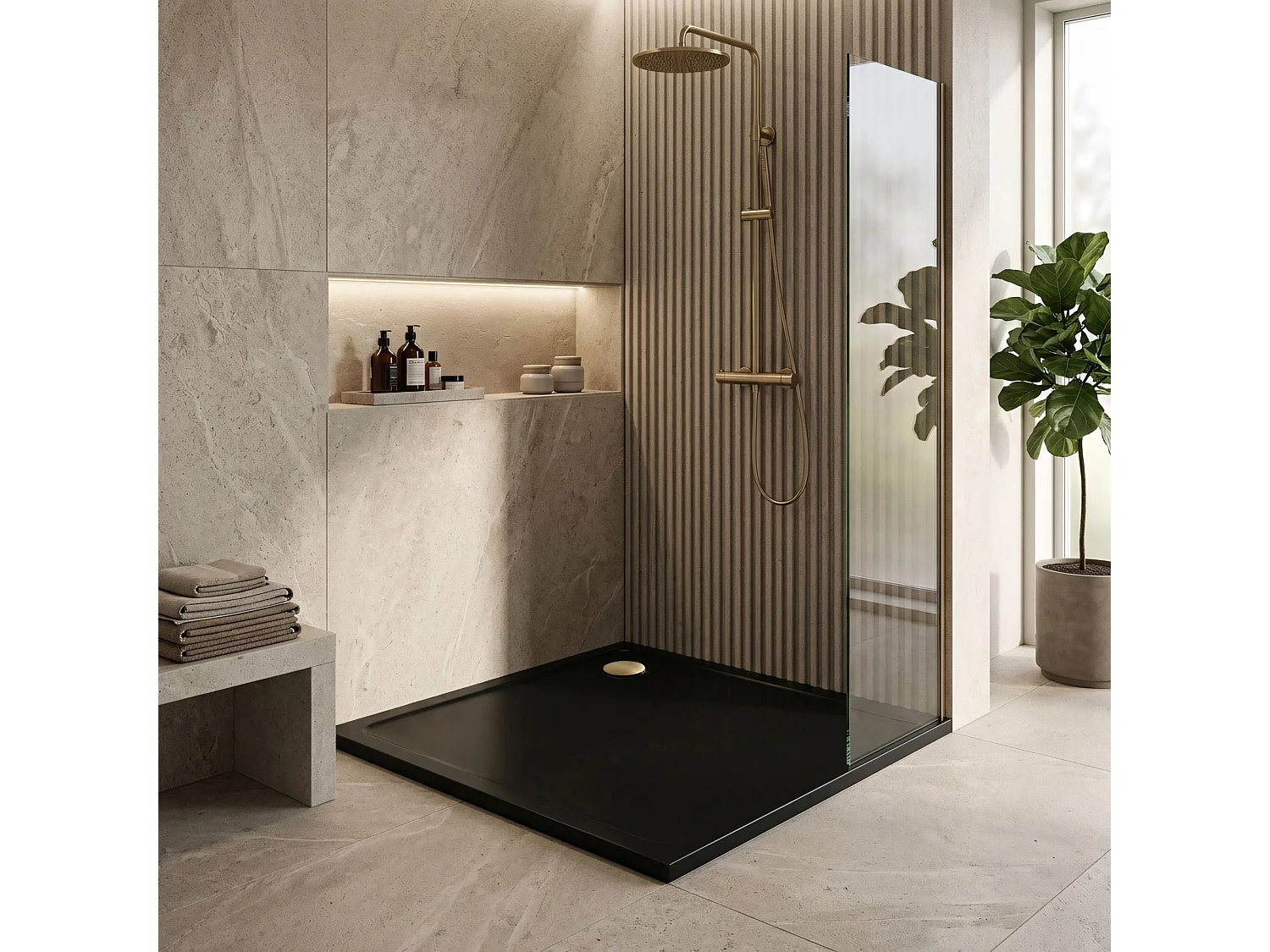 Receveur De Douche Rea Savoy 90X90X6Cm Black + Siphon